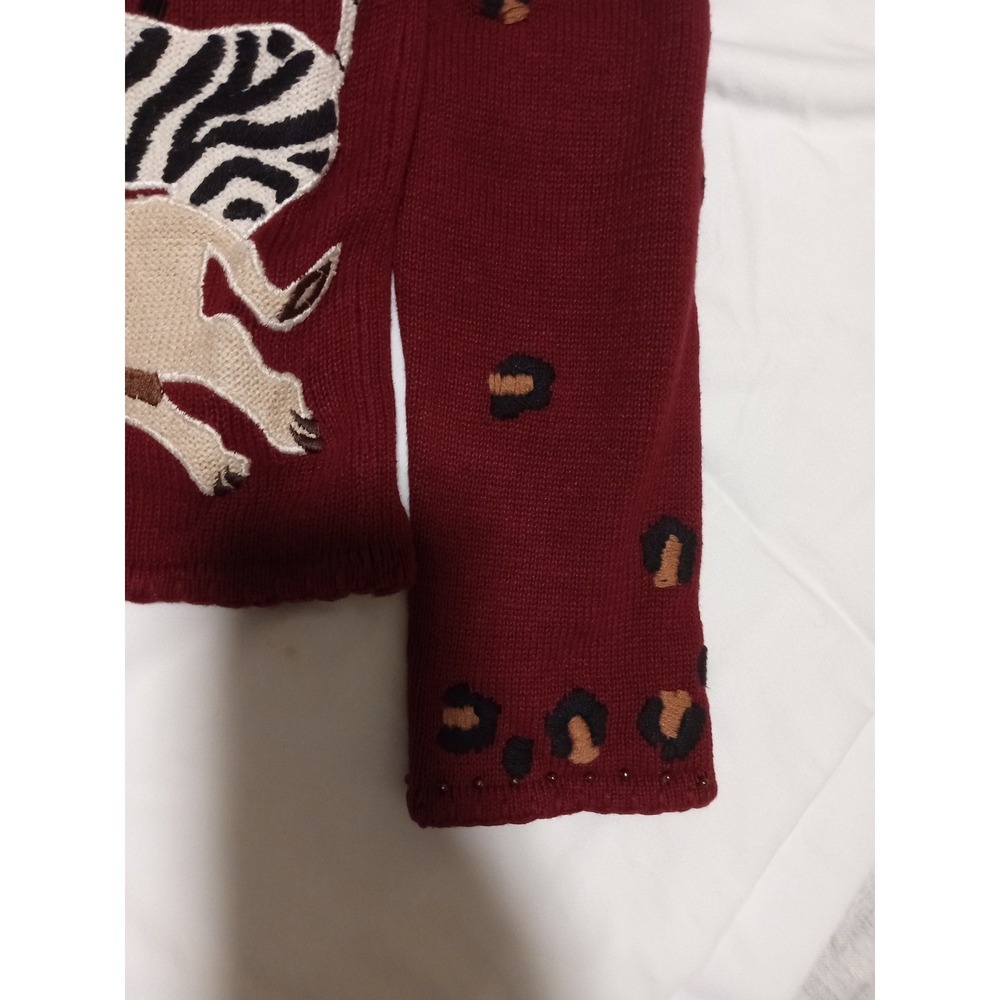 Ronni Salloway Vintage Safari Animal Beaded Cardigan Red Elephant Giraffe Small - Picture 4 of 12